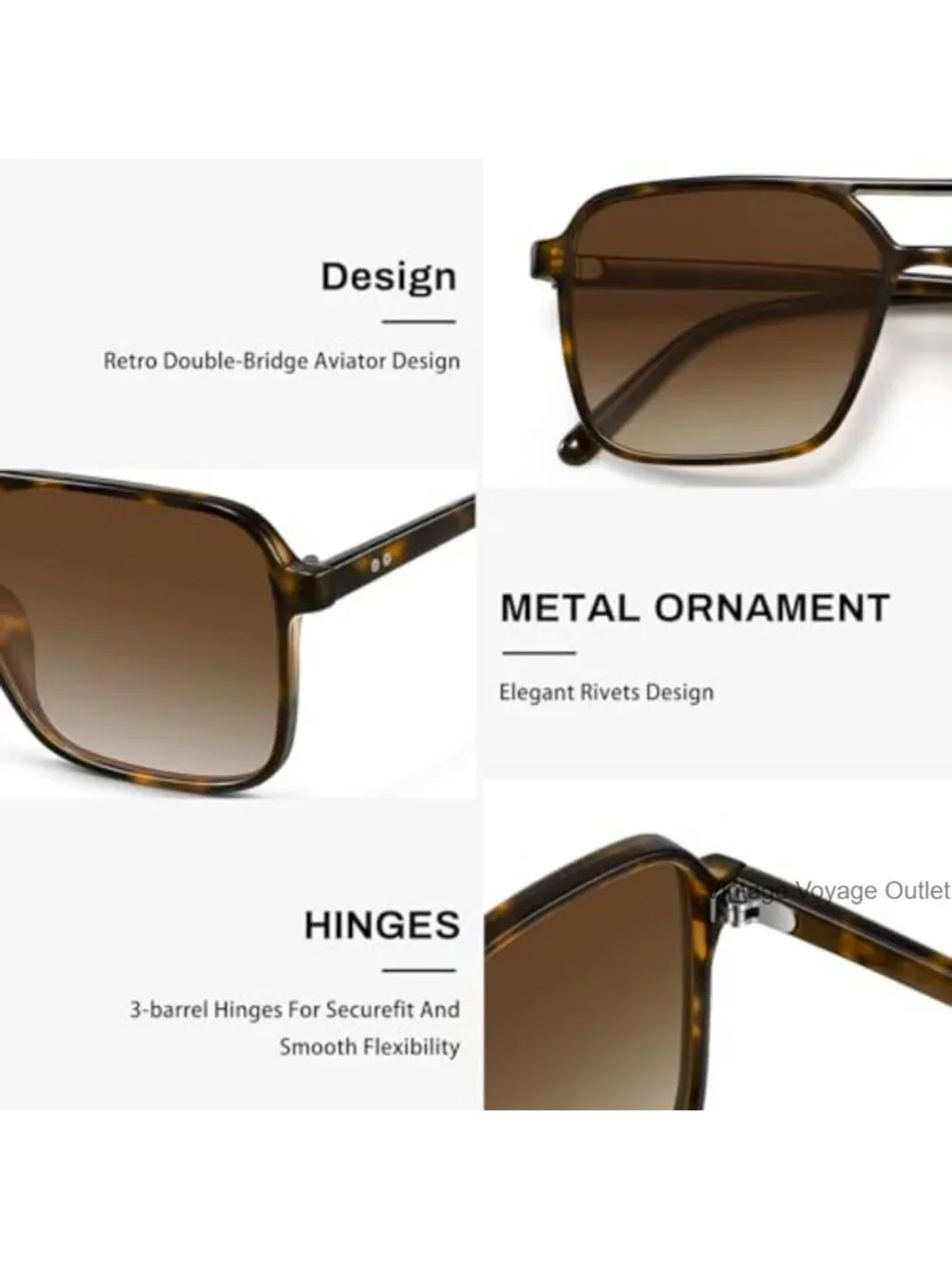 Retro Double Bar Square Aviator Sunglasses UV400 Protection